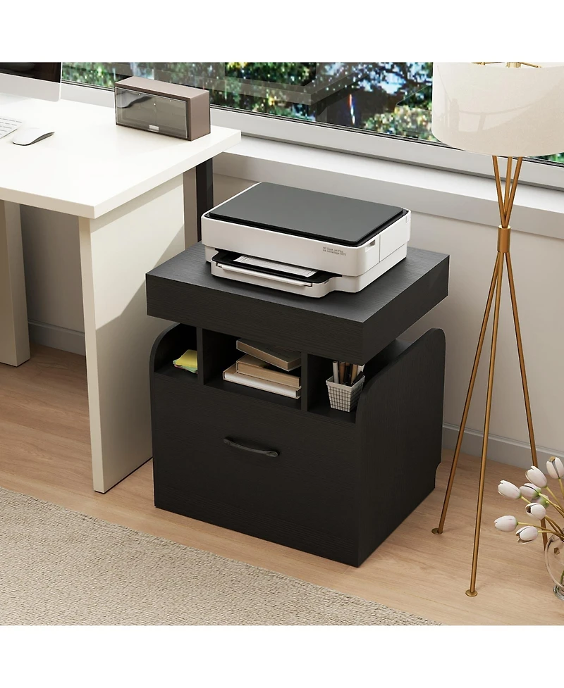 Gymax 2-Piece Nightstand with Charging Station Drawer Sliding Top Storage Tray Open Shelves