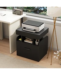 Gymax 2-Piece Nightstand with Charging Station Drawer Sliding Top Storage Tray Open Shelves