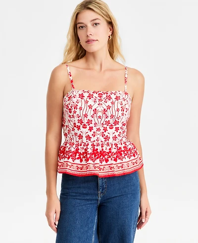 On 34th Women's Printed Cotton Tie-Back Peplum Top, Macy's Exclusive