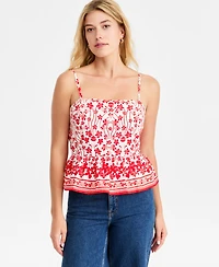 On 34th Women's Printed Cotton Tie-Back Peplum Top, Macy's Exclusive