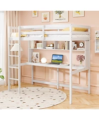 Gouun Loft Bed with Desk and Shelves for Home Dorm Apartment No Box Spring Needed