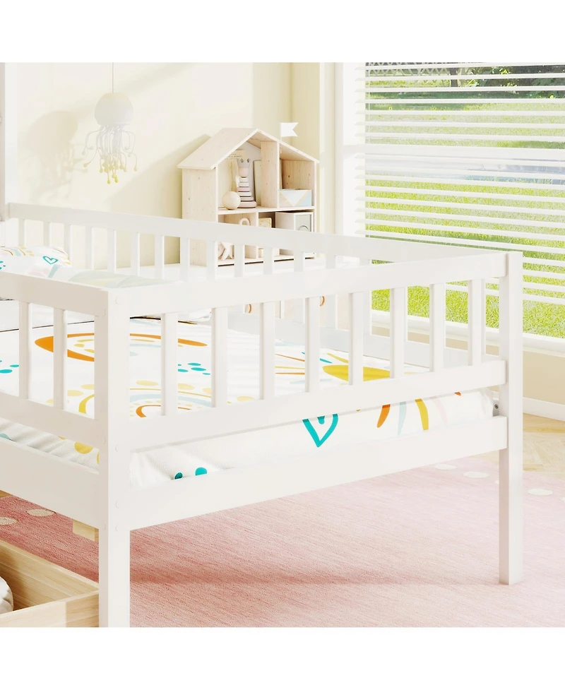 Gouun House Bed Kids Montessori Bed with House-Shaped Storage Headboard