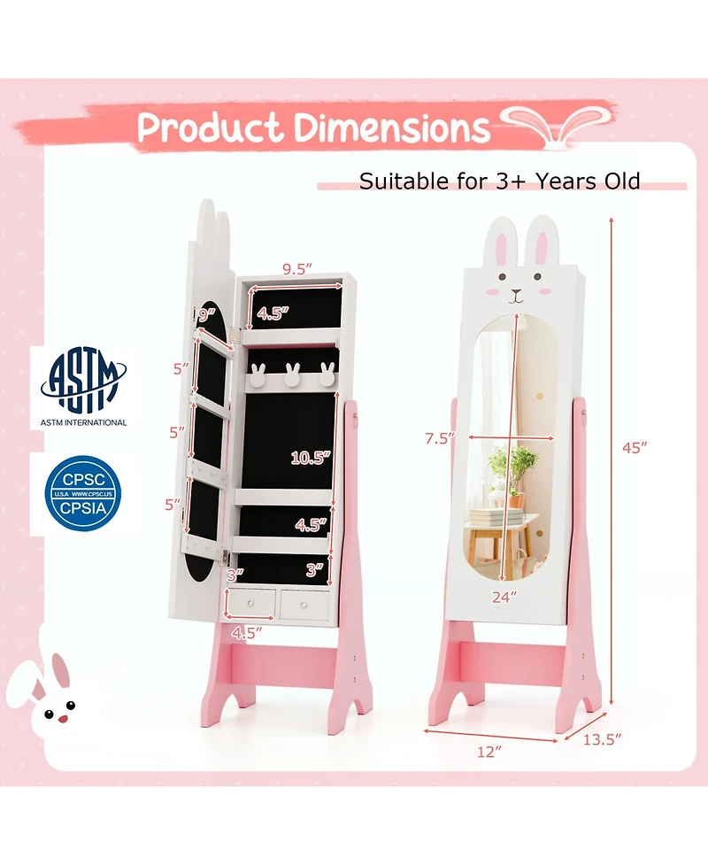 Gouun 3-Piece Kids Vanity Table, Chair and Jewelry Cabinet Furniture Set