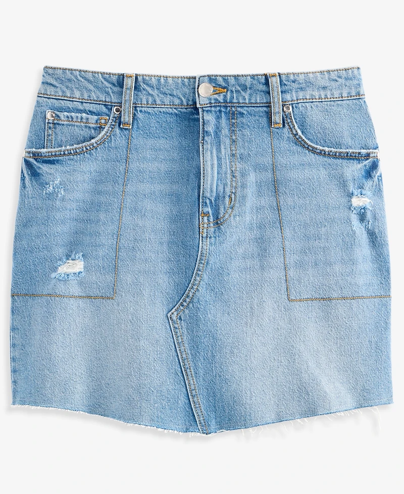 On 34th Women's Mid-Rise Raw-Edge-Hem Mini Denim Skirt, Macy's Exclusive