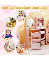 Gouun Kids Makeup Vanity Desk and Chair Set with 3-Color Led Mirror