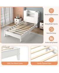 Gouun Wooden Platform Bed Frame with Bookcase Storage Headboard