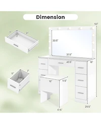 Gouun 43.5 in Vanity Desk with Led Lighted Mirror, 7 Drawers and Storage Stool