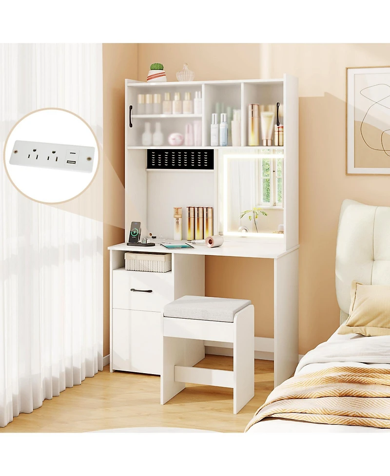 Gouun 67 in Tall Vanity Set with Led Mirror, Charging Station and Stool