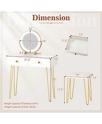 Gouun Vanity Desk with 360-Degree Adjustable Led Mirror, Drawers and Stool