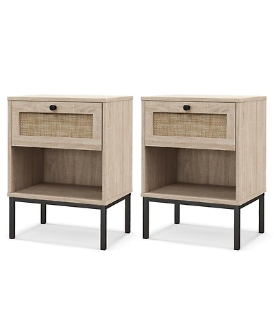 Gouun Rattan Nightstand Set of 2 with Drawer and Open Shelf, Boho End Table