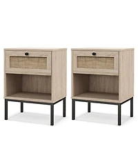 Gouun Rattan Nightstand Set of 2 with Drawer and Open Shelf, Boho End Table