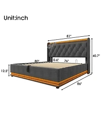 Lucky One Upholstered 360 Surround Led Light App & Remote Control Platform Bed Frame