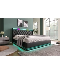 Lucky One Queen Upholstered 360 Surround Led Light App & Remote Control Platform Bed Frame