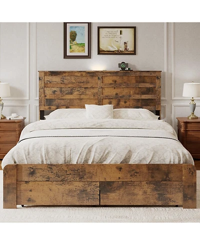 Lucky One Queen -size bed frame with 2 storage drawers and 2 Usb ports