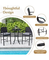 Gouun 3-Piece Wicker Bar Height Patio Set with Cushioned Stools and Square Table