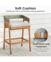 Gouun 54 x 22 in Acacia Wood Counter Height Patio Bar Set with Pe Rattan Barstools and Cushions