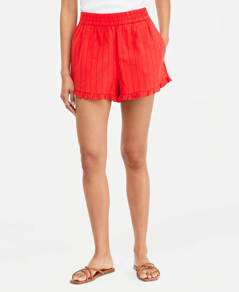 On 34th Women's Linen Blend Ruffled-Hem Pull-On Shorts, Macy's Exclusive