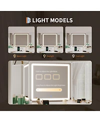 Homfan Corner Vanity, Vanity Desk with Mirror and Lights, Fluted Makeup Table Charging Station, Drawers, Storage Cabinets