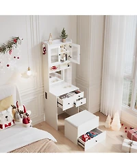 Homfan Modern Vanity Desk with Sliding Led Mirror, 4 Spacious Drawers, Makeup Dressing Table for Bedroom Organization, Sleek Design