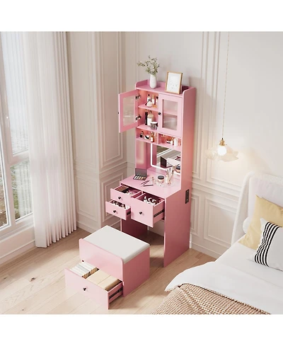 Homfan Modern Vanity Desk with Sliding Led Mirror, 4 Spacious Drawers, Makeup Dressing Table for Bedroom Organization, Sleek Design