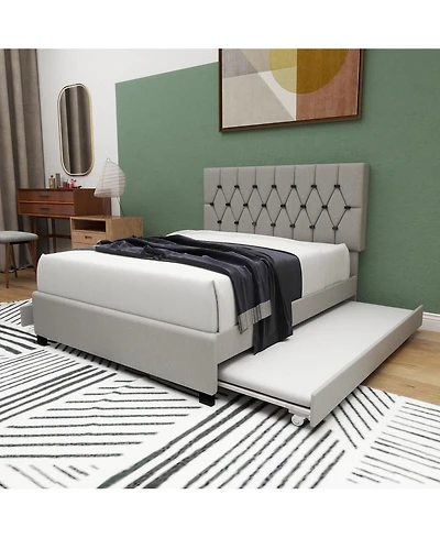 Lucky One Queen Size Trundle Pull Out Drawers Storage Upholstered Bed Modern Design No Box Spring