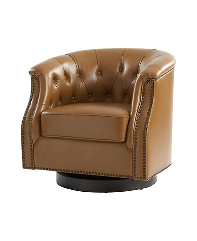 Hulala Home Nixmary 32"W Transitional Genuine Leather Chesterfield Rocker Swivel Chair with Nailhead Trims