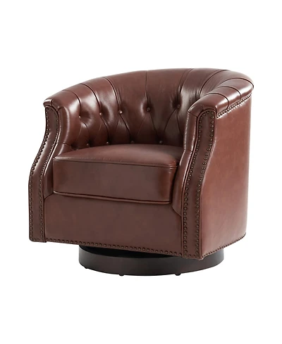 Hulala Home Nixmary 32"W Transitional Genuine Leather Chesterfield Rocker Swivel Chair with Nailhead Trims