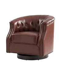 Hulala Home Nixmary 32"W Transitional Genuine Leather Chesterfield Rocker Swivel Chair with Nailhead Trims