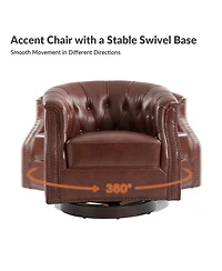 Hulala Home Nixmary 32"W Transitional Genuine Leather Chesterfield Rocker Swivel Chair with Nailhead Trims