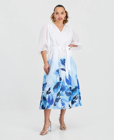 I.n.c. International Concepts Petite V-Neck Puff-Sleeve Dress, Macy's Exclusive