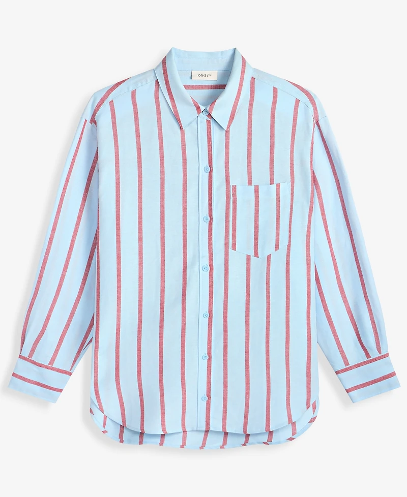 On 34th Women's Linen-Blend Relaxed Oversized Button-Down Shirt, Macy's Exclusive