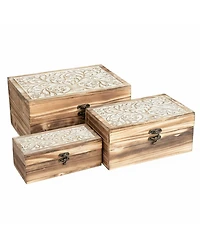 Yigii 3 Piece Tree Of Life Carved Wooden Keepsake Boxes Decorative Storage Trinket Memorabilia