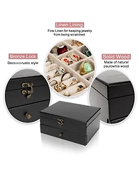 Yigii Rustic Wooden Jewelry Organizer Box for Women Farmhouse Style Solid Wood Linen Lined Multifunctional Holder