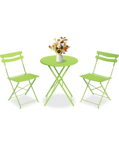 gaomon 3-Piece Foldable Metal Bistro Set with Round Table
