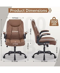 FlynamaLeather Ergonomic Chair, Flip-Up Arms Rocking Office Chair