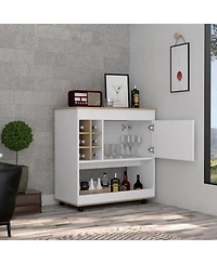 Flynama Light Oak Bar Cart with Lower Panel, 6 Bottle Cubbies and 1 Cabinet