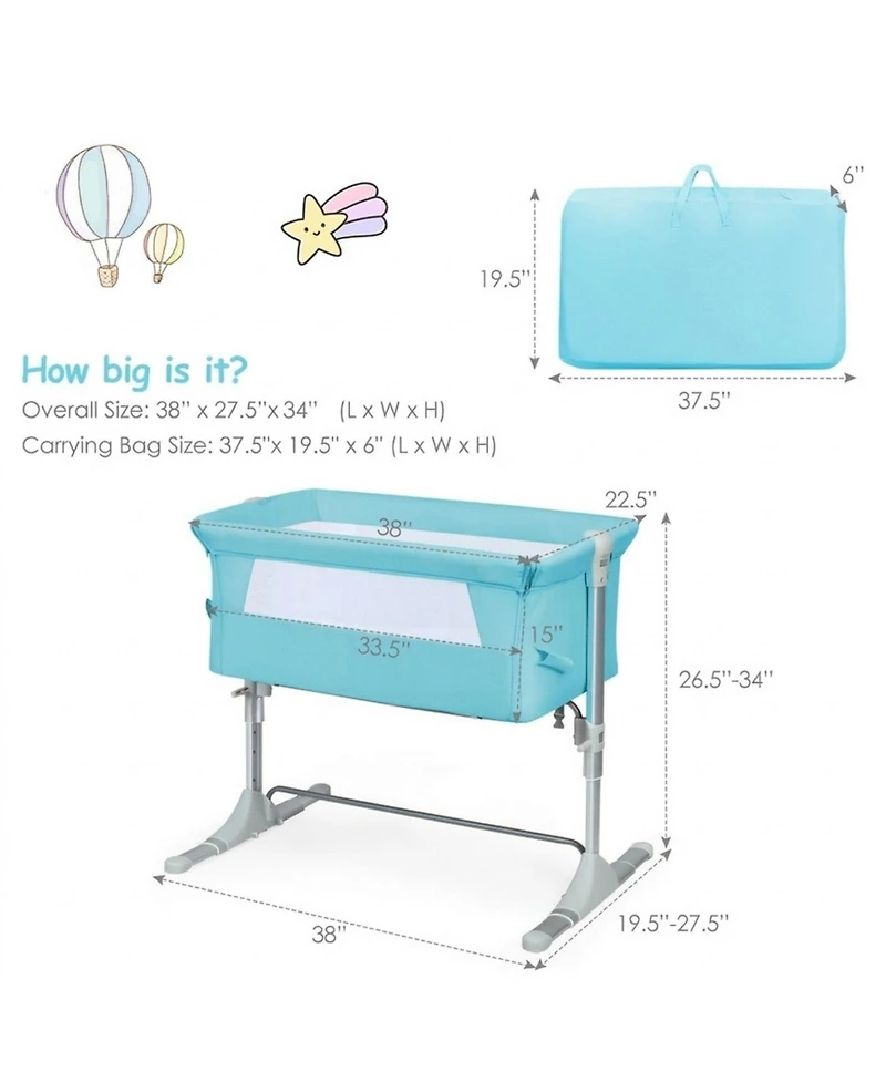 Gouun Baby Portable Bedside Bassinet Sleeper with 4 Adjustable Heights and Carrying Bag