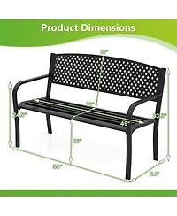 Sugift Metal Outdoor Patio Bench with High Back for 2-3-Person Seating