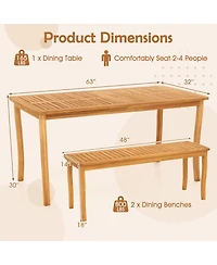 Sugift 3 Piece Patio Dining Set with Acacia Wood Table and Benches