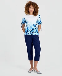 I.n.c. International Concepts Petite Cotton Placed-Print Tie-Sleeve Top, Macy's Exclusive