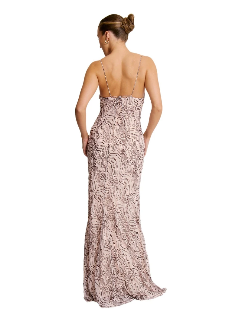 Six Stories Women's Strappy Coursage Beaded Maxi Dress