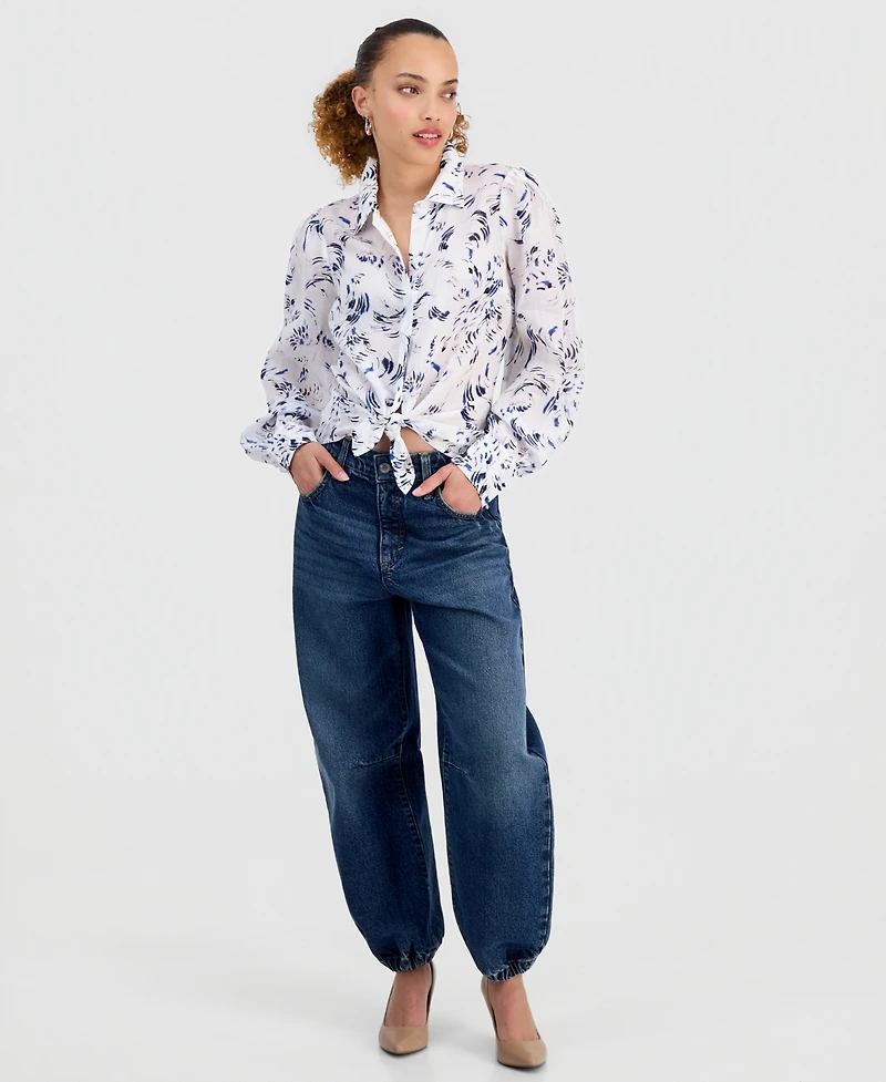 I.n.c. International Concepts Petite Printed Collared Button-Front Blouse, Macy's Exclusive