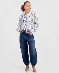 I.n.c. International Concepts Petite Printed Collared Button-Front Blouse, Macy's Exclusive