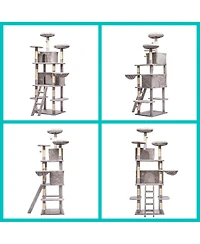 6thdruple 70.87" Multi-Level Cat House Tree, Gray Large Tower with Condos, Hammock, Perches, Sisal Scratching