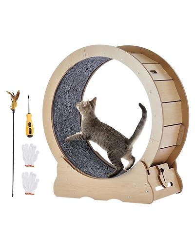 6thdruple Cat House Exercise Wheel, 29.5 inch Wooden Indoor Treadmill for Large and Small Cats