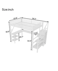 Streamdale Furniture Full Loft Bed Wardrobe, Desk and Led Light