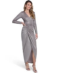 Jessica Howard Women's V-Neck Front Slit Ruched Ball Gown