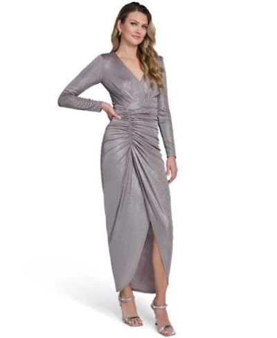 Jessica Howard Womens V Neck Front Slit Ruched Ball Gown