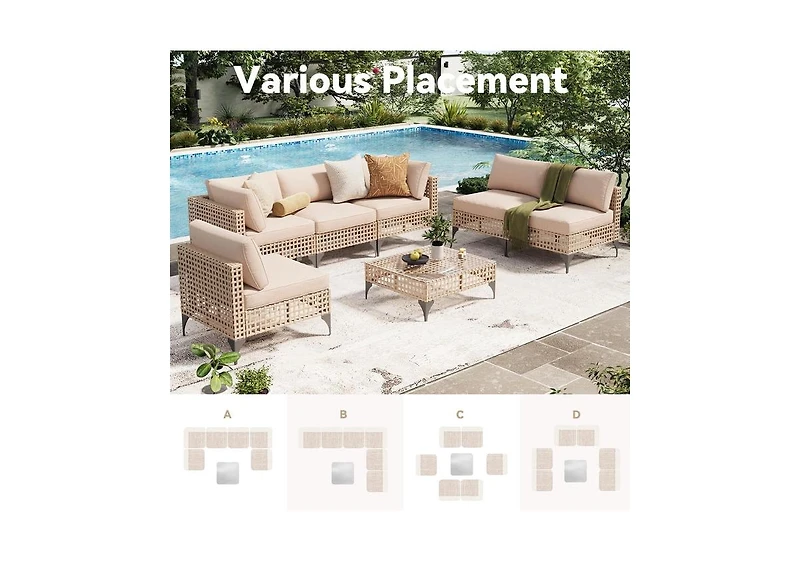 Aecojoy 7-Piece Patio Outdoor Furniture Set, Boho Sectional Set