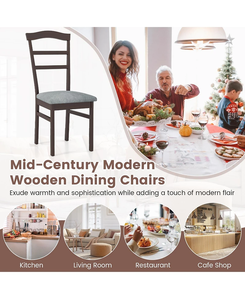 Gouun Farmhouse Linen Upholstered Dining Chairs Set of 2, Rubber Wood Frame